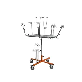 Masa de vopsitorie auto mobila SMART PAINTING TABLE, cu cadru rotativ, inaltime ajustabila si adaptoare pentru jante, usi si bare de protectie.